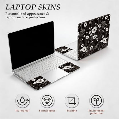 12.1-15.6 Inch Universal Reusable Laptop Skin Sticker Decal, Waterproof Removable Protector for Notebook Cover, Scratch-Resistant Vinyl Cuttable Full Wrap Sticker, Black and White Daisy Wildflower - color: Black And White Daisy Wildflower