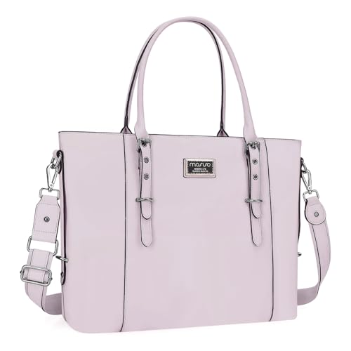 MOSISO Laptop Bag for Women, 17.3 inch Waterproof Vintage PU Leather Briefcase Shoulder Computer Laptop Tote Bag for Office Work, Dusty Lilac - color: Dusty Lilac, size: 17.3 inch