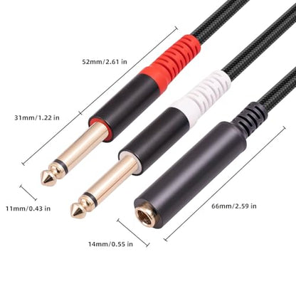 2 Pack 1/4 TRS Breakout Cable 1 FT, Splitter Y Adapter, 6.35mm TRS Female to Dual 6.35mm TS Mono Male Jack Cable for Guitar or Mixer with Jack Output - size: 1 FT 2 Pack, style: 1/4 TRS Breakout Cable