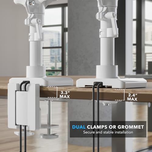 Mount-It! Triple Monitor Desk Mount, 13-27" Screens, White | Gas spring arms with VESA 75 & 100 compatibility, clamp or grommet base, built-in USB-A and USB-C ports. - color: White