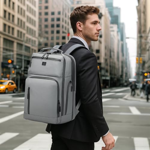 Expandable Business Backpack with 17" Laptop Compartment - Waterproof, Airline Approved, 33L-42L Capacity, for Work & Travel, Gray - color: Gray
