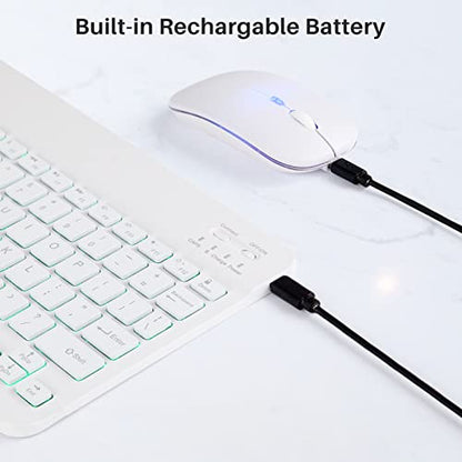 Bluetooth Keyboard and Mouse Combo for iPad - Rechargeable Wireless Keyboard & Mouse with 7-Color Backlit Compatible with iPad 9th/8th Gen, iPad Pro/Air/Mini, iPhone14/13/12 Pro, White - color: white
