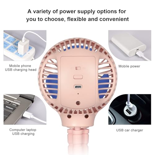 WiHoo Portable Stroller Fan, 11H Ultra-long Battery Life 3 Speed 360°Rotate, USB Rechargeable or Battery Operated Cooling Clip On Personal Fan for Baby Crib Travel Car Seat Pink - color: Pink