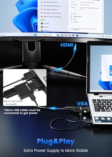 VGA to HDMI Adapter with Audio, Uni-Direction VGA (Source) to HDMI (TV/Monitor), Active VG A in HDM I Convertor Male to Female 1080P Video Dongle for Laptop,Computer,Projector - size: VGA to HDMI Adapter with Audio