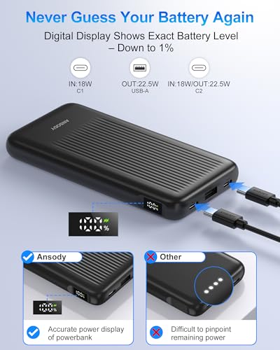 2-Pack Portable Charger, 10000mAh 22.5W Slim USB C Power Bank Fast Charging with 2 Outputs & 2 Inputs, Digital Display Battery Pack Compatible with iPhone Samsung iPad Tablets, Black & Black - color: Black & Black