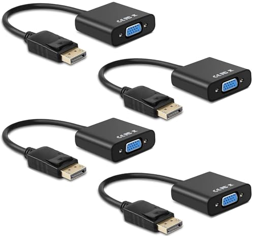 Display Port to VGA Adapter, 4 Packs DisplayPort DP to VGA Converter | Gold-Plated Male to Female, Works with Computer, Desktop, Laptop, PC, Monitor, Projector, HDTV - size: 4Pcs