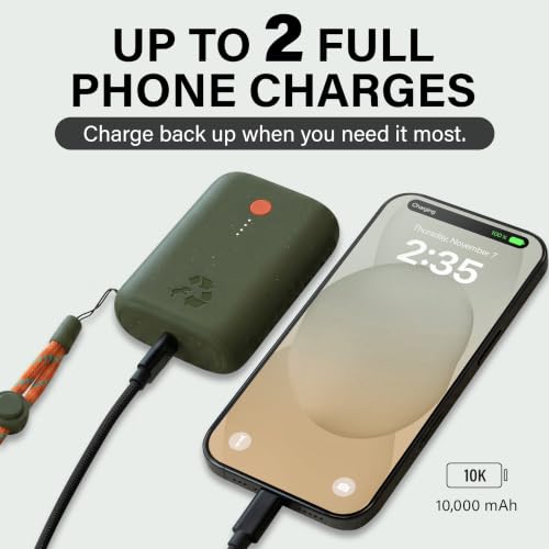 Nimble Champ Portable Charger, 10000mAh Power Bank, 20W Dual USB-C Charging | Compatible with iPhone, Samsung, Tablet, iPad, MacBook, Travel Essential Power Bank with 2ft USB C Cable Included - color: Outdoor Green