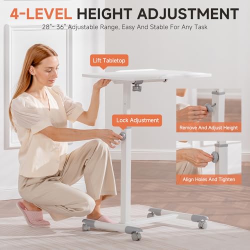COMHOMA Overbed Bedside Table with Wheels, Tiltable Hospital Bed Table Over The Bed, Adjustable Mobile Standing Desk Rolling Laptop Desk for Hospital and Home Use, White - size: 28x16in (Tiltable)