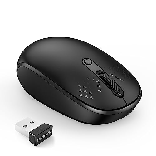 TECKNET Compact Ambidextrous Wireless Mouse for Laptop Black | 2.4G Quiet Computer Mouse with USB Receiver, 3 Adjustable DPI Portable Cordless Mice for Chromebook, Laptop, PC, Mac - color: Black