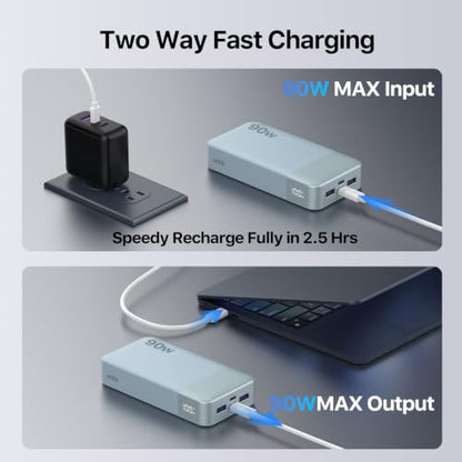 NOBIS Portable Charger 20000mAh 90W Laptop Power Bank | 2C+2A USB-C Fast Charging Battery Pack with LED Display for Laptops, Tablets, Steam Deck & Phones - color: Blue