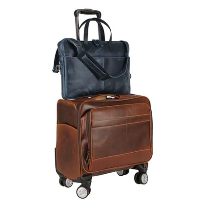 KomalC Leather Laptop Sleeve 15.5" with Trolley Strap, Fits up to 16" Laptop, Slim Office Bag with Shoulder Strap - color: Blue