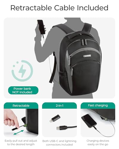 BAGSMART Laptop Backpack for Men, Backpack with Retractable Cable, 15.6 Inch Business Backpack, College Computer Backpack, Grey