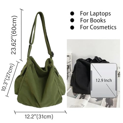 KlaOYer Canvas Messenger Bag Large Hobo Bag Crossbody Shoulder Bag Tote Bag with Pocket for Women and Men - color: White 2