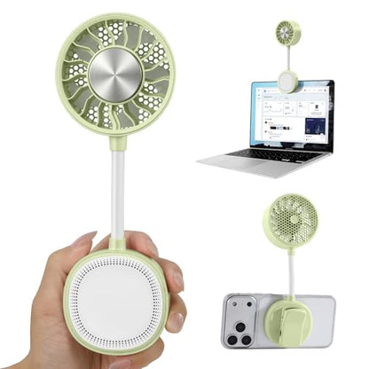 Magnetic Phone Fan with Ice Cooling, 3-in-1 Clip on Fan（Green） | Phone Stand, Rechargeable Mini Handheld Fan, 360° Flexible Gooseneck Portable Fan for Cruise Travel Desk Gym Makeup - color: grass green