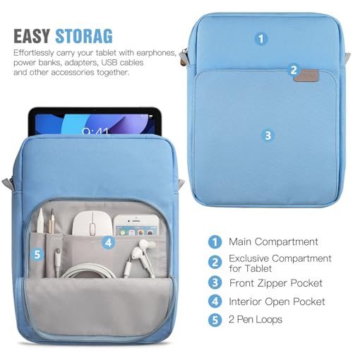 TiMOVO 9-11" Tablet Sleeve Bag Carrying Case with Strap, Dusty Blue | Fits iPad A16 11", Pad Air 11/5th & 4th 10.9", 10th Gen/10.2", Galaxy Tab A11 Plus, Multi-Pocket, Handle, Padded Protection - color: Dusty Blue, size: 9-11