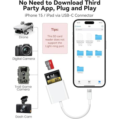USB C SD Card Reader,USB 3.0 High Speed to SD Card Adapter for iPhone 15/16 Pro Max iPad Pro Trail Game Camera Viewer for MacBook Pro/Air iMac M1 M2 M3 Galaxy S24 Android PhoneTablet