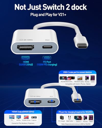 [Apple MFi Certified] USB C to HDMI Adapter, 4K@120Hz USB-C to HDTV Adapter | 4K@120Hz Type-C to HDMI Adapter & PD 100W Fast Charging for iPhone 17/16/15, MacBook, Tablets, Switch and More USB-C Devices