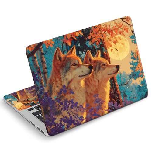 Universal Laptop Skin Sticker Decal, Compatible with MacBook HP Dell Lenovo 12"-15.6", Reusable Vinyl Notebook Cover 3PCS Set, High-Recognition Film-Moon Forest Wolves - color: Moon Forest Wolves