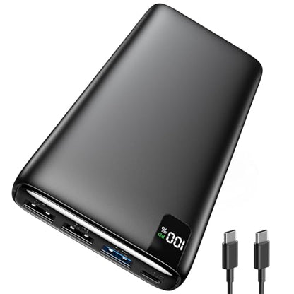 A ADDTOP Power Bank 22.5W Fast Charging Built-in USB C Portable Charger | 20000mAh丨4 USB Outputs丨Travel Essential丨LED Display丨Battery Pack for Phone 17/16/15 Galaxy Series丨Lightweight丨Flight-Safe - color: Black