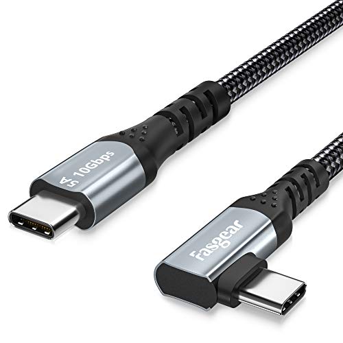 Fasgear USB C to USB C 3.1 Gen 2 Cable 6ft 90-Degree Type C 100W Cord 4K@60Hz Video Output 5A Power Delivery Charging Wire Compatible for MacBook,iPad Pro,Pixelbook,Oculus Link,T5 LaCie SSD (Black) - color: 1 Pack Black, size: 6ft