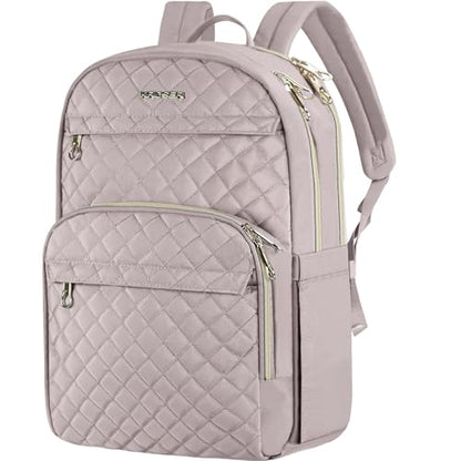 KROSER Laptop Backpack for Women 15.6 Inch Stylish Daypack with USB Charging Port, Water-repellent Nylon Backpack for Travel/Business, Dusty Pink | Water-repellent fabric, multi-compartment,adjustable shoulder straps and luggage strap-Grey Pink - color: D