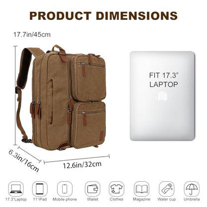 Koolehaoda 3 in 1 Convertible Briefcase Backpack 17.3 inch Laptop Backpack Case Messenger Bag for Men, Multi-Functional Computer Bag for Travel Bussiness Men Women (Coffee) - color: Coffee