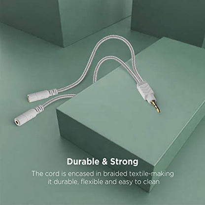 Headphone Splitter, 3.5mm Stereo 2-Way Audio Cable - 20CM / Gray | Stereo Audio Sound, Dual Headphone and Speaker Audio Output, Compatible with iPhone, iPad, Laptops, Tablets, 3.5mm devices - color: Shinning Silver, size: 9.8 inch / 25 cm