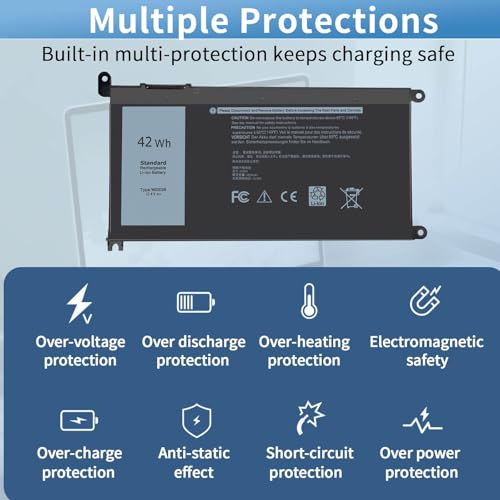 42Wh WDX0R Laptop Battery for Dell Inspiron 15 7579 7569 5578 5565 5567 | 5568 5570 5775 5579 7560 7570,13 5378 5368 7375 7368 7378,17 5765 5767 5770 Series P69G001 P58F P58F001 P75F P66F P69G 3CRH3 - size: 8*4.5*0.25inch WDX0R