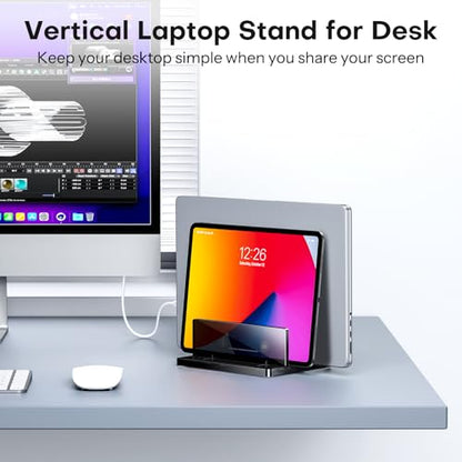 OMOTON Vertical Laptop Stand, Black Acrylic Dual Holder for MacBook Gaming | Adjustable Width 0.43-1.38", Black Acrylic Dual Slot Stand for Desk, Compatible with MacBook Pro/Air HP Gaming up to 17" - size: Dual-Black