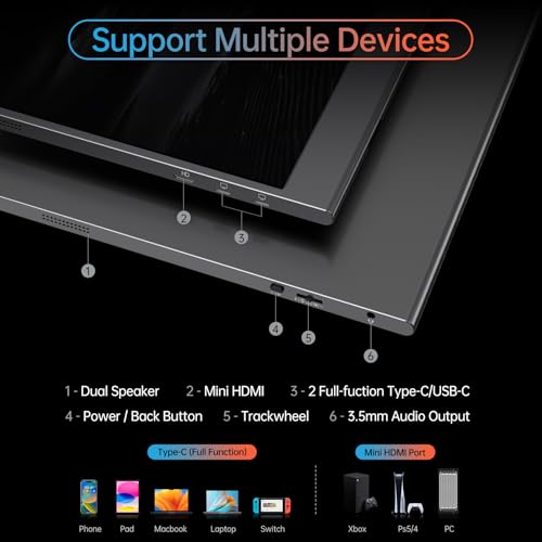 Yxk Portable Monitor 15.6 Inch 4K 60Hz 100% sRGB Ultra-Slim Travel Monitor with Dual Speakers USB-C HDMI Second Screen for Laptop PC Mac Phone Xbox PS4/5 Switch, VESA Kickstand with Cover Stand - size: 15.6"