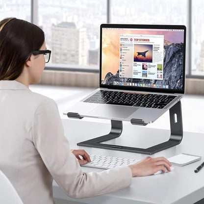 OMOTON Laptop Stand, Detachable Mount for MacBook Air/Pro Dell HP Black | 11-17" Laptop Holder for Desk, Notebook Computer Mount, Lightweight Cooling for Desk, Ergonomic Home Office - color: Black