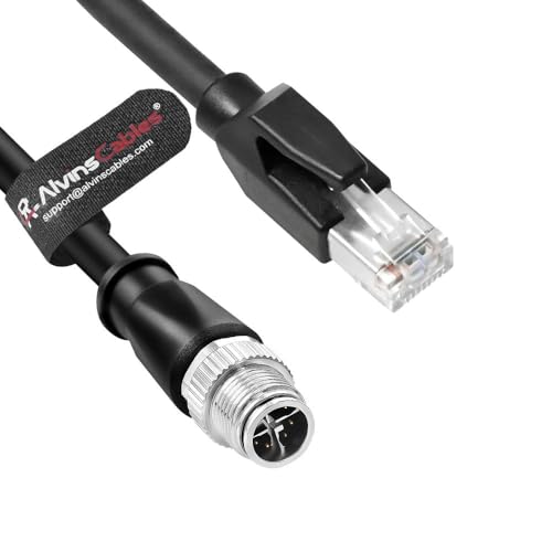 Alvin's Cables M12 8 Pin Male to RJ45 Shielded Ethernet Cable X Coded 8 Position Cat6a Cable for Cognex Industrial Camera 9.84ft/3M - color: Black, size: 3M/9.84FT, style: Straight 8 Pin