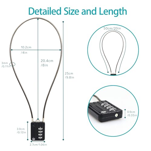 4 Digit Cable Combination Locks 20 inches Cable for School Gym Locker,Helmet,Filing Cabinets,Toolbox,Luggage Suitcase,knapsack,Cable 3mm Diameter,Black(2 Pack) - size: 50cm(20in)Cable