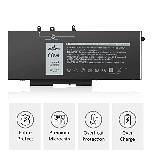 68Wh 7.6V GJKNX Battery Replacement for Dell Latitude 5480 5580 5280 5490 | 5590 5288 5488 E5480 E5580 E5490 E5590 Precision 3520 3530 Series GD1JP 0GD1JP DY9NT 0DY9NT 5YHR4 KCM82 0KCM82 451-BBZG - size: 11.85*5.67*1.26inch GJKNX