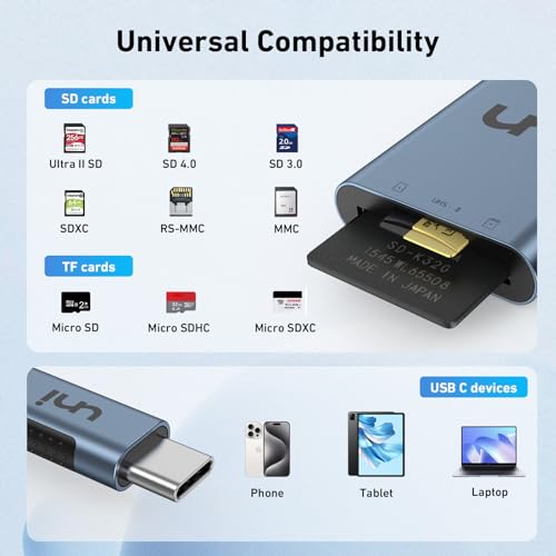 uni USB-C SD 4.0 Card Reader, UHS-II SD Card Adapter, High Speed Memory Card Reader for Micro SD, SD, SDXC, SDHC, RS-MMC, SD Card Reader Type-C Compatible with MacBook Pro/Air, Laptop, Tablet, etc