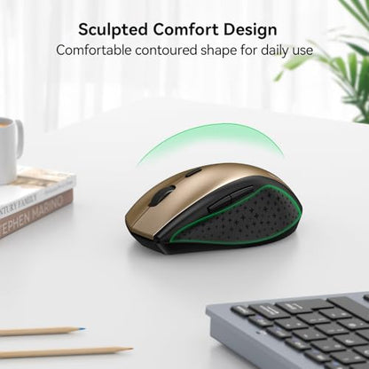 TECKNET Wireless Mouse, 2.4G USB Computer Mouse with 6-Level Adjustable 4800 DPI, 30 Months Battery, Ergonomic Grips, 6 Buttons Portable for PC, Chromebook, Mac - Gold Black - color: Gold