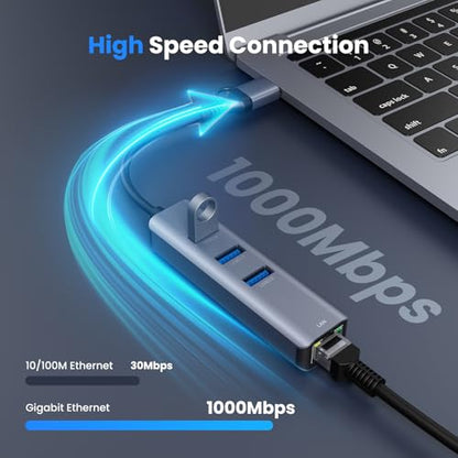 USB to Ethernet Adapter, ABLEWE USB 3.0/USB C to RJ45 Network Internet 2.5Gbps, Compatible with MacBook/Pro/Air, iPhone 15/16 Pro/Max, iPad Pro, Surface Pro, Windows 11/10/8/7, MacOS, Chromebook - color: 4IN1 Gray
