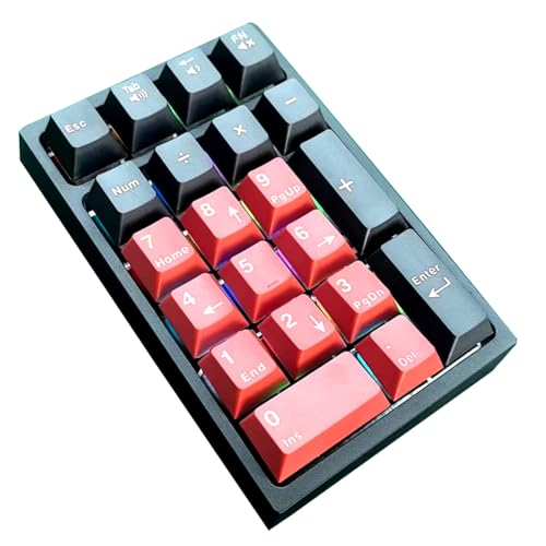 BOYI TD21 Hot Swap Numpad,21 Keys Mini Numpad Portable Keypad Bluetooth5.0/2.4G/Wired Number Pad Keyboard PBT Keycaps RGB Backlit Type-C Mini Keyboard (Black Red Cherry Keycaps) - color: Black Red Cherry Keycaps