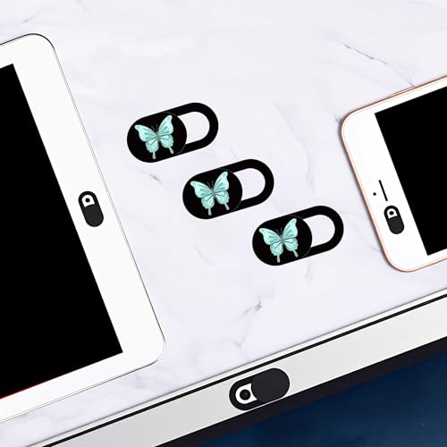3pcs Plastic Camera Cover Webcam Cover Teal Butterfly Shutter Slider for PC Laptops Phone Lens Sticker for Privacy Protection. Ideal Gift for Christmas, Birthday, Anniversary Day