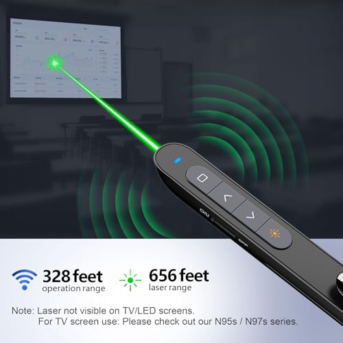 N76 Rechargeable Presentation clicker for PowerPoint Presentations | Presentation Remote with Green Laser, Long Range Wireless Presenter, USB-A Slide Advancer with Mac/Windows/Linux/Android - color: Green - Rechg. - USB-A