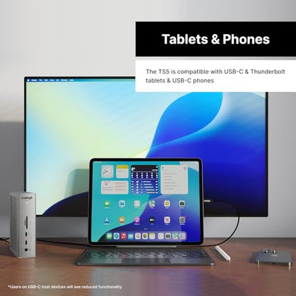 CalDigit TS5 Thunderbolt 5 Dock - 15 Port, 140W Charging, 80Gb/s TBT 5 x 4, USB-C 10Gb x 3, USB-A x2, 2.5Gb Ethernet, Dual 8K@60Hz Displays, SD & microSD UHS-II, 1m Braided Cable, Space Gray 240W PSU | Includes Thunderbolt 5 cable, rubber feet and 240W po