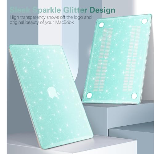 Green Glitter Case for MacBook Air 13 inch 2022-2018 M1 A2337 A2179 A1932, Glitter MacBook Air M1 Case - Shiny Bling Sparkle Plastic Hard Shell & Keyboard Cover for MacBook Air 13.3 inch - color: # PC+Green Glitter