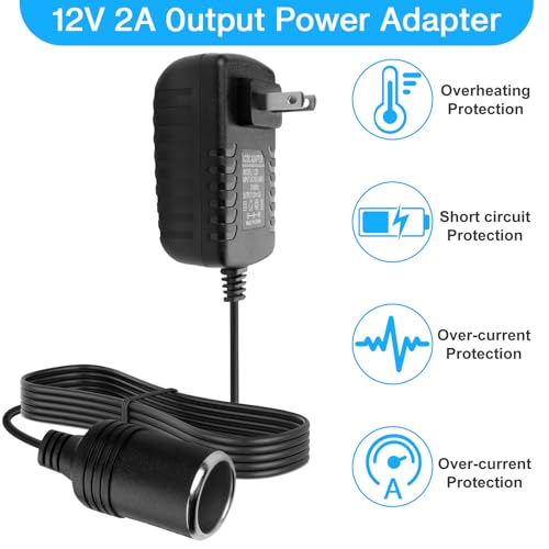 Herfair AC to DC Converter 2A 24W Car Cigarette Lighter Socket Adapter Power Cable 110-240V to 12V AC/DC for Automobile Home Use Car to Wall Plug（Under 24W only） (Pack of 2) - color: Pack of 2