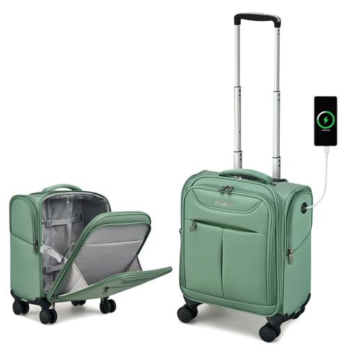 Hanke Underseat Carry On Luggage with Wheels, Lightweight Small Suitcase Airline Approved 16 Inch Softside Personal Item Travel Bag for Women Men, Compact Under Seat Luggage.(Forest Green) - color: Forest Green