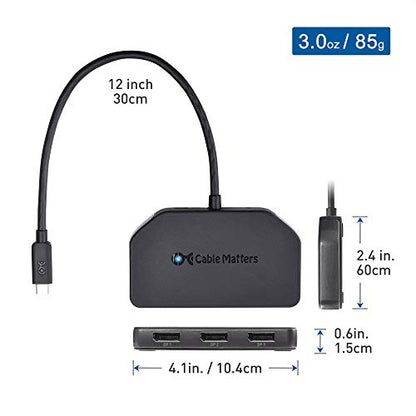 Cable Matters Windows Only Triple Monitor USB C Hub, 3X DisplayPort | 100W Charging, 8K@30Hz / 4K@120Hz HDR, Thunderbolt 4/USB4 Compatible, for Surface Pro/XPS