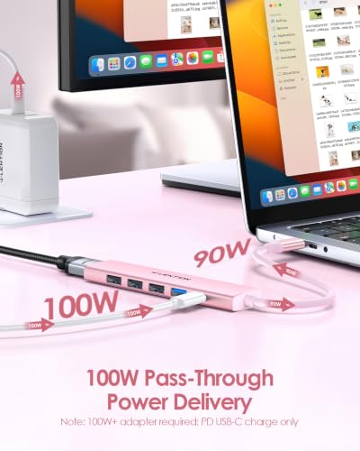 LENTION 6-in-1 USB C Hub, 4K@30Hz HDMI, 100W PD, 1 USB 3.0, 3 USB 2.0 | Ideal for Work & Study, Stable Driver 3.0 Certified, Compatible with macOS, iOS/iPadOS, Windows & ChromeOS (CH17, Rose Gold) - color: Rose Gold