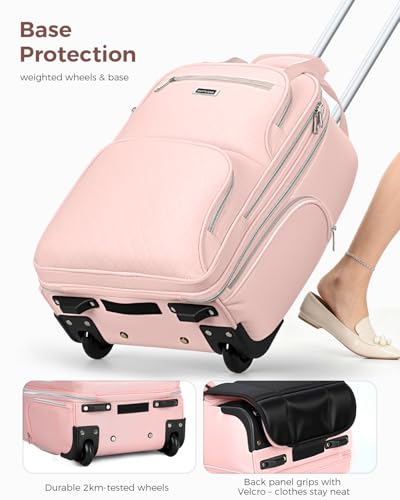 Ponhog Rolling Backpack for Women, 15.6 Inch Travel Laptop Wheeled Backpack, 30L Roller Carry On Backpack for Adults Business College Work Overnight, Stylish Personal Item, Pink