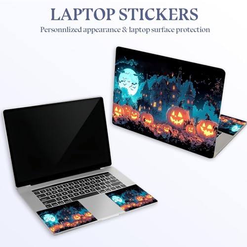 Universal Laptop Skin Sticker Decal,15.6 Inch Laptop Vinyl Cover for 13" 14" 15.6" Laptop,Scratch-Resistant Waterproof Protector Wrap,Reusable with Wrist Pads,Mansion Pumpkins - color: Mansion Pumpkins