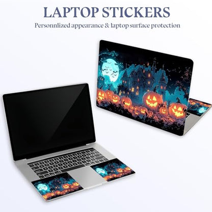 Universal Laptop Skin Sticker Decal,15.6 Inch Laptop Vinyl Cover for 13" 14" 15.6" Laptop,Scratch-Resistant Waterproof Protector Wrap,Reusable with Wrist Pads,Mansion Pumpkins - color: Mansion Pumpkins