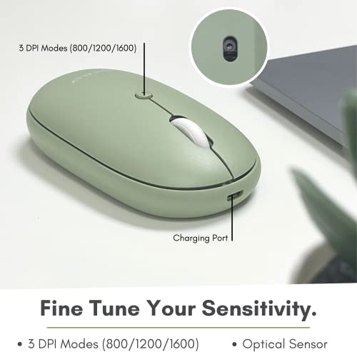 Macally Wireless Bluetooth Mouse - Quiet, Comfortable, Rechargeable for MacBook Air/Pro, Mac, iMac, Apple iPad - Wireless Mouse for Laptop, Windows PC Desktop - color: Green